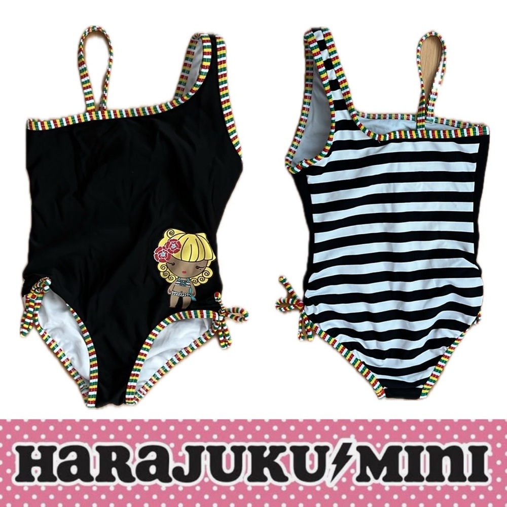 👧NEW Size 4-5 Harajuku Mini for Target Black Swimsuit | Graphic Print of Girl
